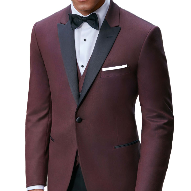 KCT Menswear Slim Burgundy Tuxedo With Black Lapels And 60 OFF